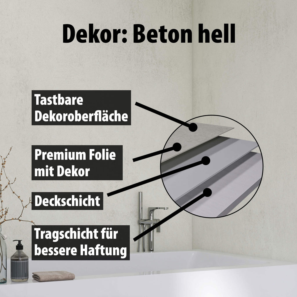 Duschrückwand - Beton hell (250x100cm)