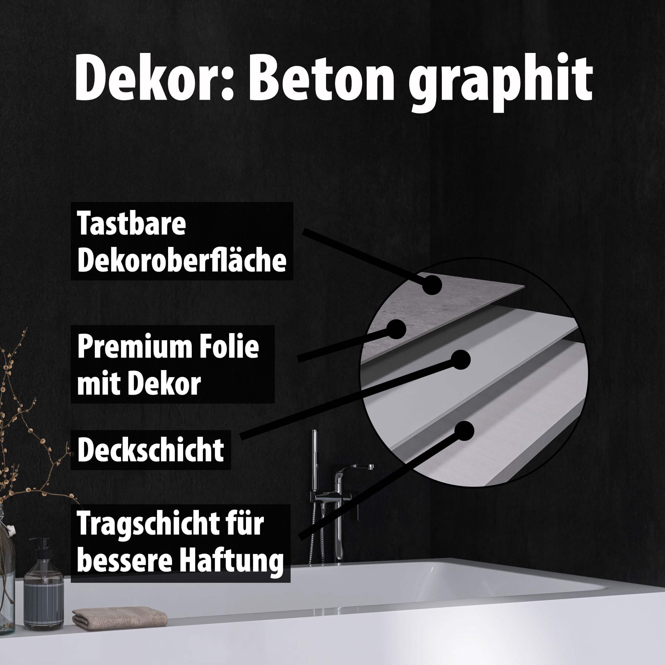 Duschrückwand - Beton graphit (250x100cm)