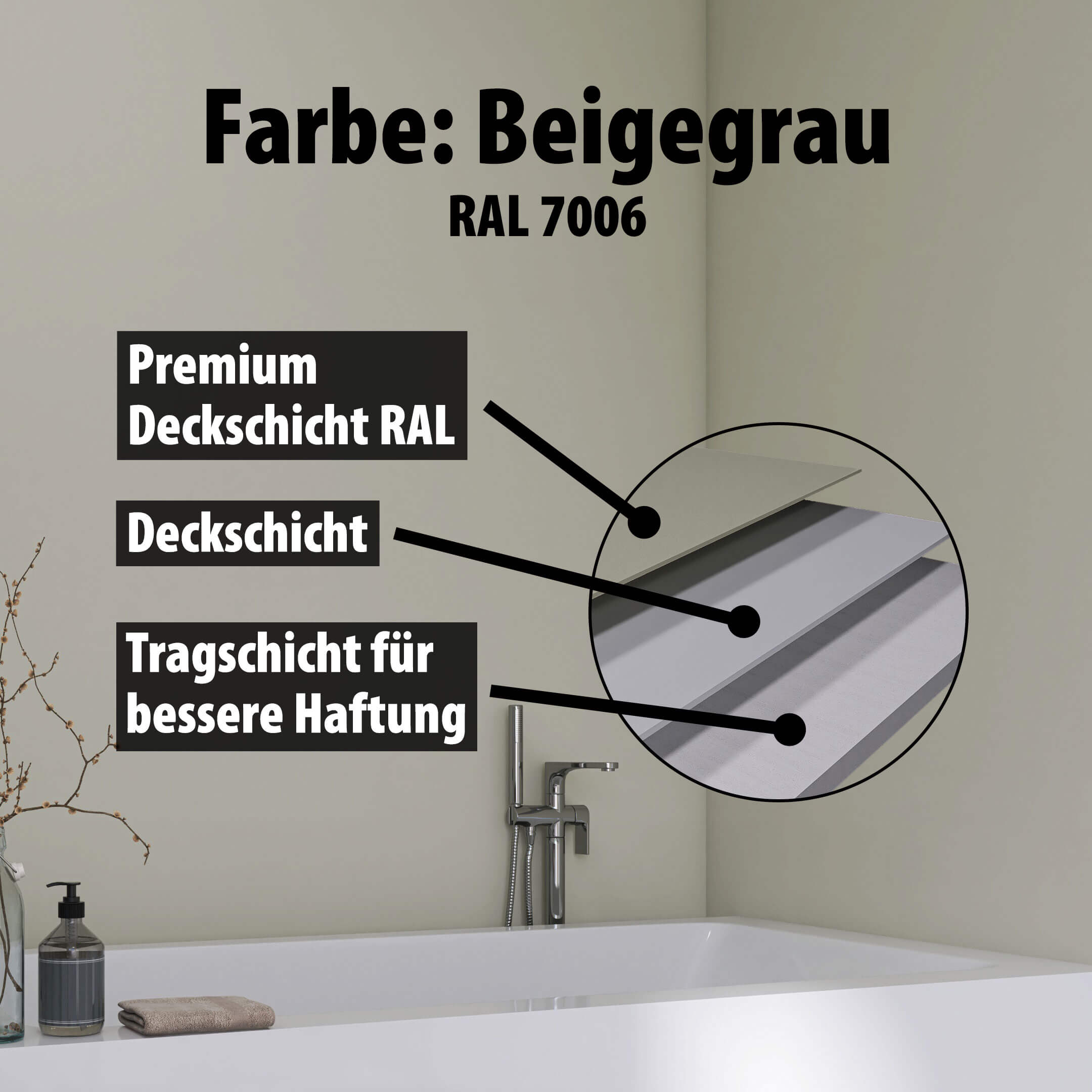 Duschrückwand - Beigegrau (250x100cm)